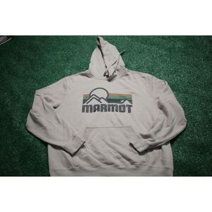 Marmot Mountain Works Logo Hoodie XXL Beige Pullover Hooded Sweatshirt